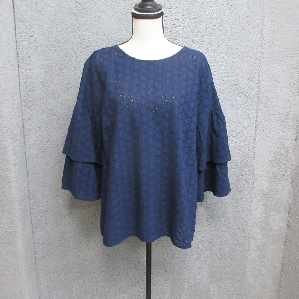 Masai Copenhagen Drea A Shape Shirt Women L Maritime Blue Texture Layered Sleeve